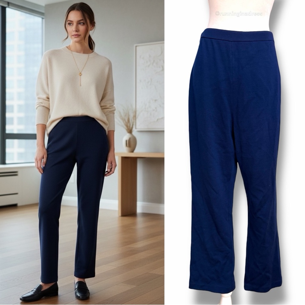 ST. JOHN Milano Knit Royal Blue Pull On High Rise Straight Leg Pants 10